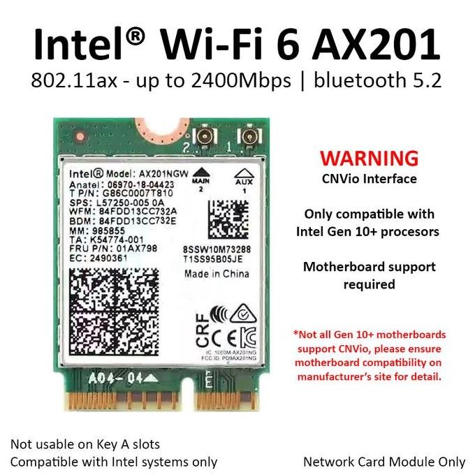 - Intel WiFi 6 AX201 การ์ดไร้สายบลูทูธ 5 AX M.2 NGFF AX201NGW