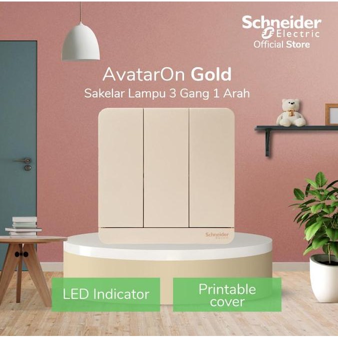 ใหม่ Schneider AvatarOn 3 Gang 1 Way Gold Light Switch - E8333L1_WE_G3