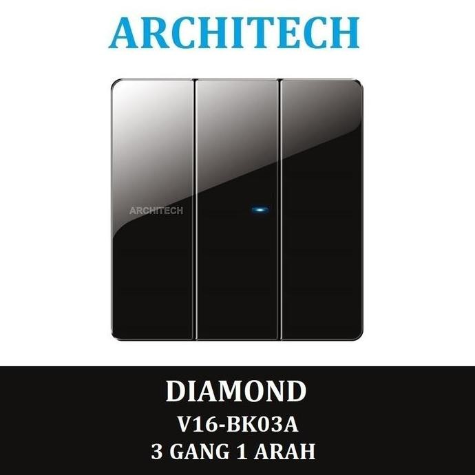 ใหม่ Architech V16-BK03A Diamond Black 3 Gang 1 Way Wall Mount Switch