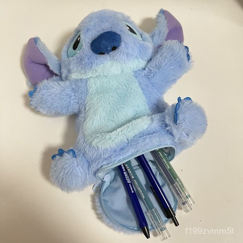 Stitch Hand Puppet กล่องดินสอขนาดใหญ่ความจุน่ารักพัฟ Plush การ์ตูนผู้ถือปากกา Lilo & Stitch Disney ส