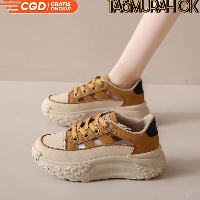 VS รองเท้าผ้าใบผู้หญิงหนังเกาหลีรองเท้าสูง 5 ซม. Design Sport Wedges