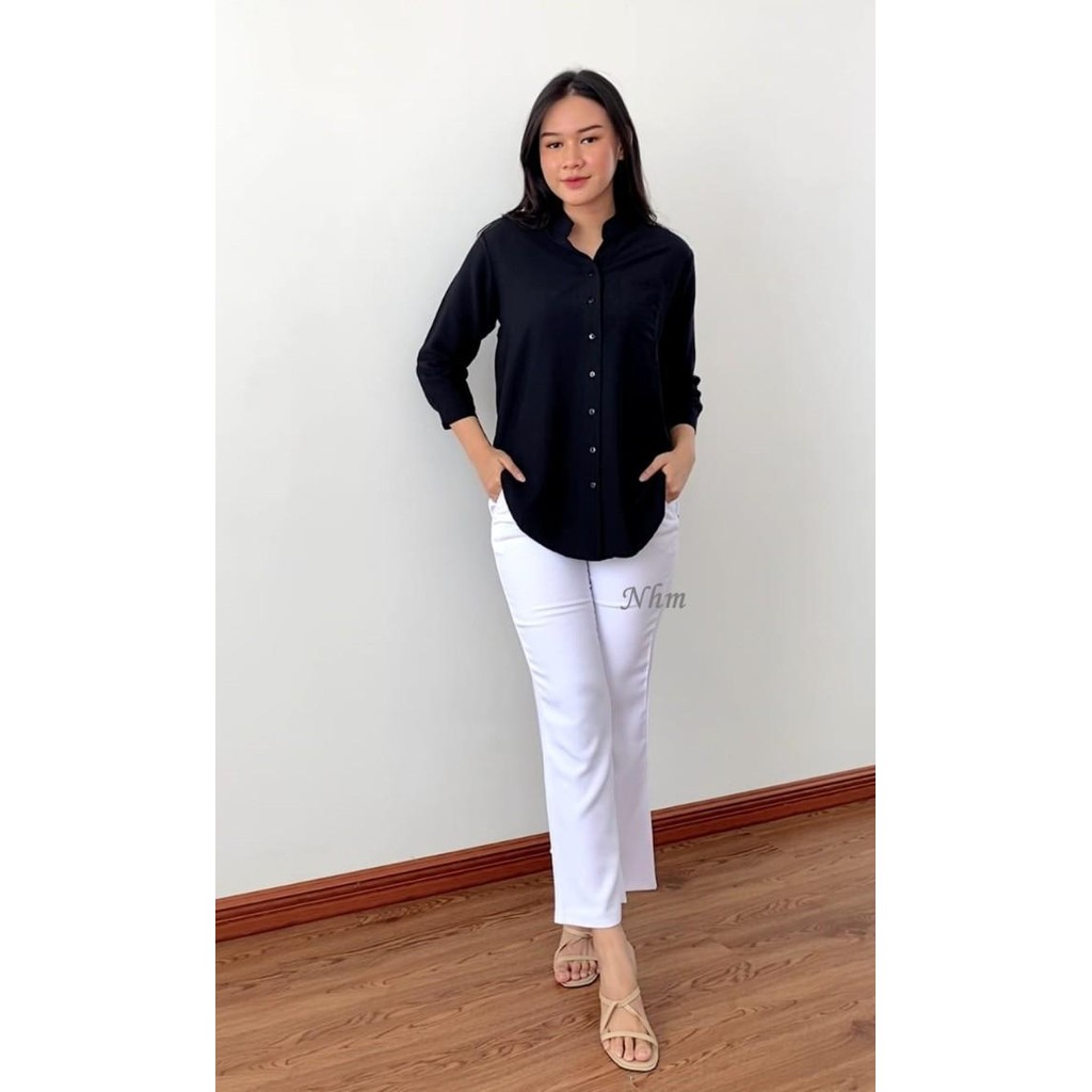 KEMEJA Bf888S เสื้อเชิ้ตผู้หญิง Shanghai Collar Polin Plain แขนยาวธรรมดา Nhm Fb-4