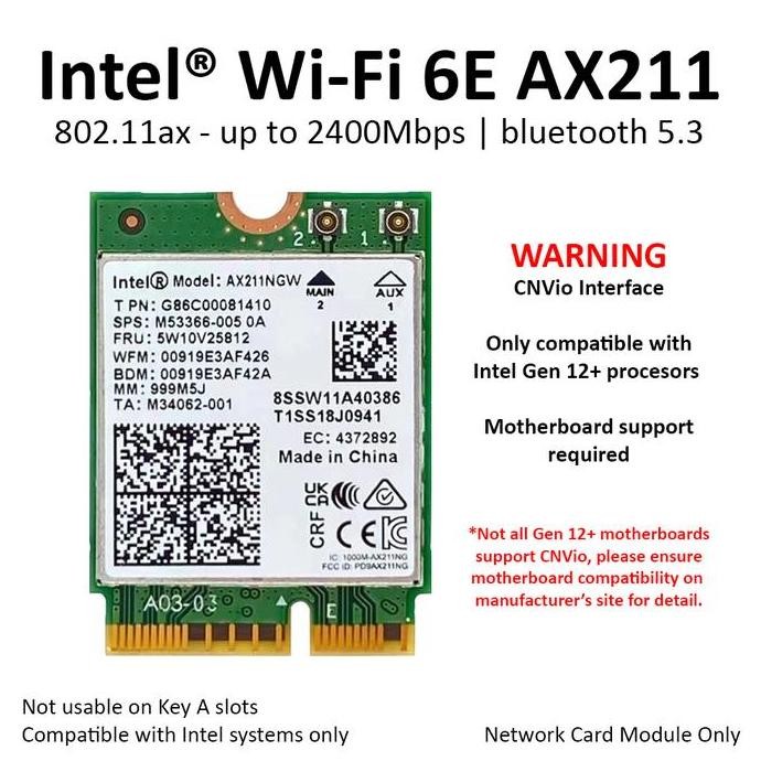 - การ์ดไร้สาย Intel WiFi 6E AX211 บลูทูธ 5 AX M.2 NGFF AX211NGW