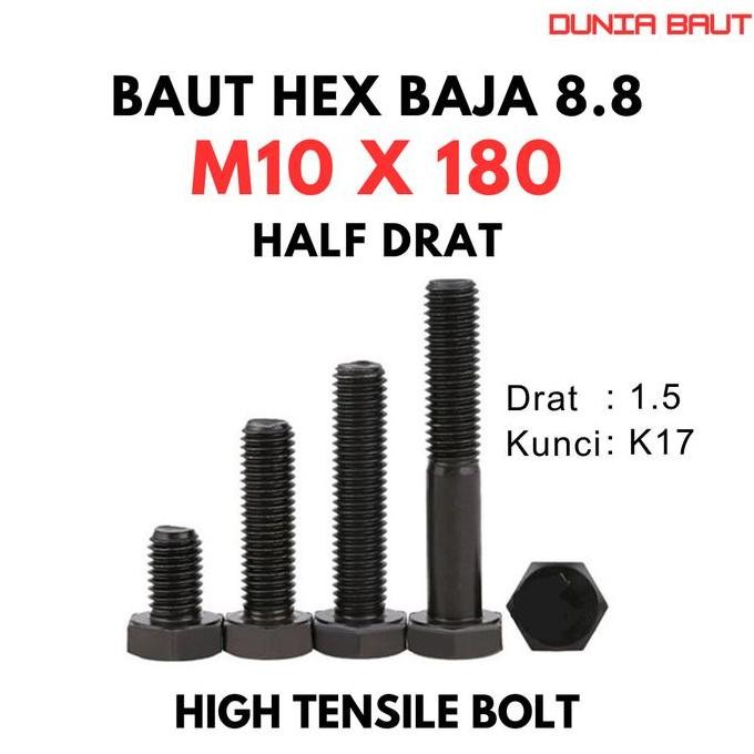 เหล็ก 8.8 Bolt M10X180 / Bolt 10X180 / M10 X 180 / 10 X 180 เกรด 8.8 HTB - High Tension Bolt 88 Half