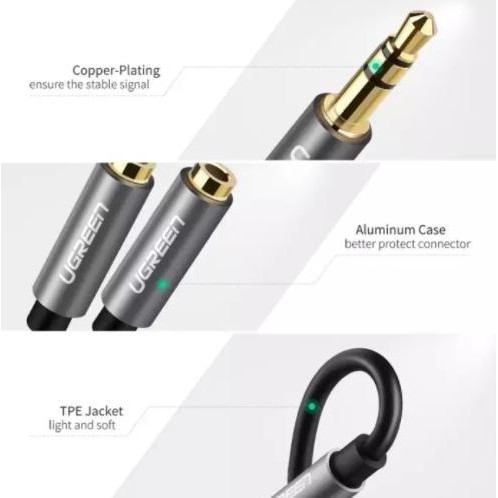 JB UGREEN 3.5 มม. Male to Double Aux Audio Splitter Jack Cable 3.5 มม. HI None