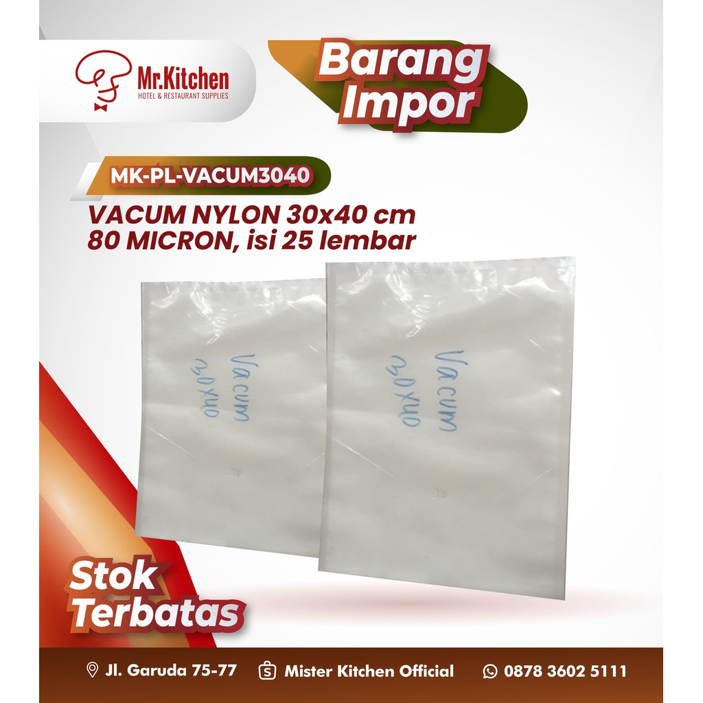 VACUUM NYLON 30X40 CM, 80 MICRON เนื้อหา 25 แผ่น - H - PLS