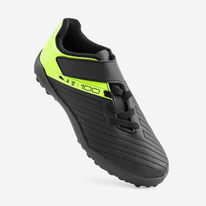 BE Decathlon Kipsta Turf Rip-Tab รองเท้าฟุตบอลเด็ก 100 Easy Tf - สีดํา/เหลือง - 8668806