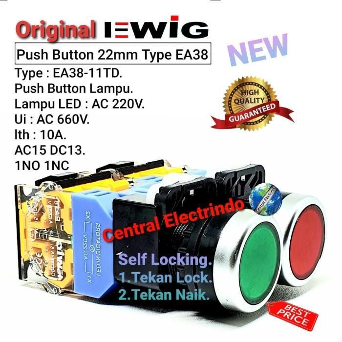 Ns ปุ่มกดไฟ Led Ewig Ea38-11Td ล็อคด้วยตนเองแบบแบน 22 มม. 10A Ac660V