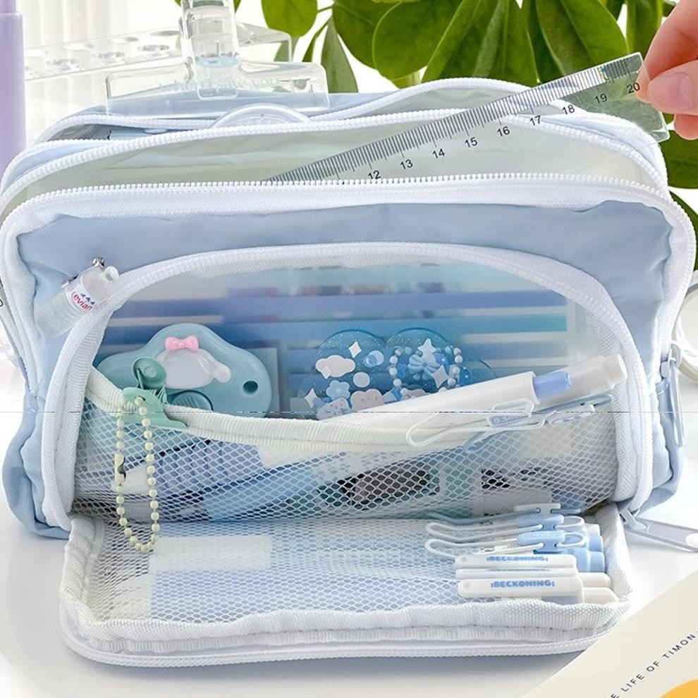 Jg-56 [Dotding] Aesthetic Student Stationery Case - กระเป๋าดินสอขนาดใหญ่วัสดุพรีเมี่ยม + ซิปสีทึบออก