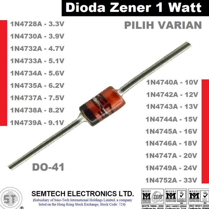 DIODE ZENER DIEDE 1 WATT 1W 3.3V-33V 1N4728-1N4752 5V1 5V6 12V 15V 24V