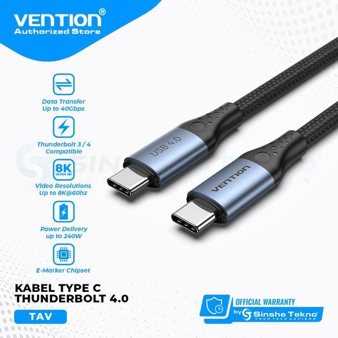 จัดส่งฟรี - Vention Usb Type C 4.0 Thunderbolt 8K 40Gbps Data Cable
