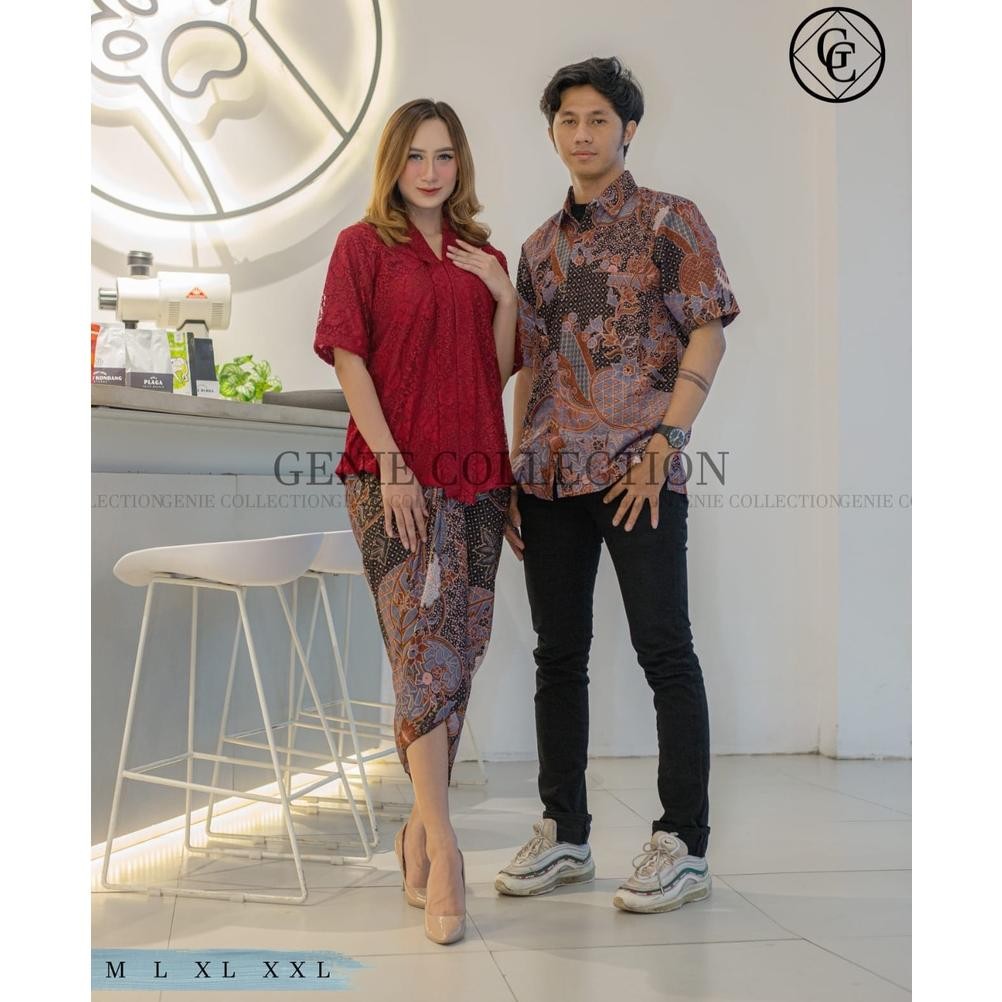KEMEJA DR302>> COUPLE - SHORT-SLEEVED FLOY KEBAYA SET + WRAPPED SKIRT & SHORT-SLEEVED เสื้อเชิ้ตแขนส