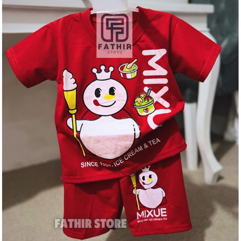 MERAH ล่าสุด Mixue ชุดเด็กอายุ 1-10 ปี Mixue Red ชายหญิง
