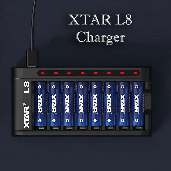 XTAR 8 Slot AA AAA Li-Ion Ni-MH USB Type C QC3.0 18W เครื่องชาร์จแบตเตอรี่ - L8