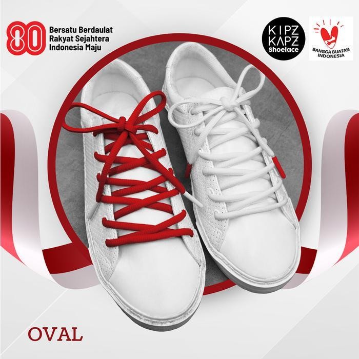 MERAH Kipzkpz Mos80 Red White Merdeka - 90Cm 115Cm 140Cm - เชือกผูกรองเท้ารูปไข่ / เชือกผูกรองเท้ารู