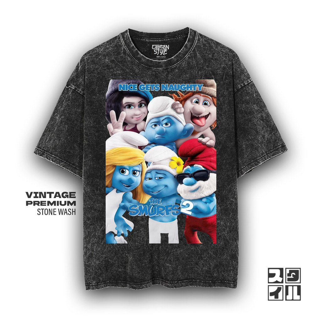 CaptionStyle SMURF Film Shirt เสื้อยืด Stonewash | เสื้อยืดโอเวอร์ไซส์ผู้หญิง | เสื้อยืดผู้ชาย | เสื