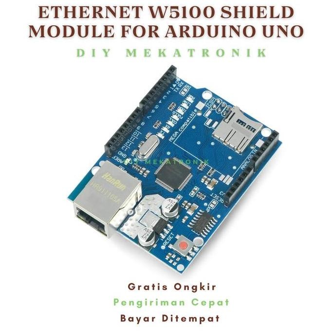 จัดส่งฟรี - W5100 Ethernet LAN Shield MicroSD Card Module สําหรับ Arduino Uno & Mega