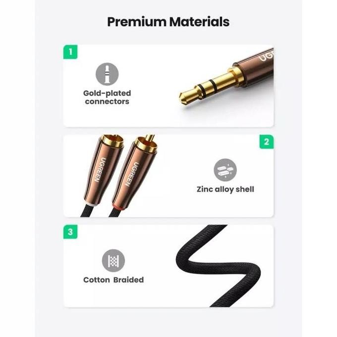 JB Ugreen HiFi 3.5 มม.เสียง 2 สอง Rca สีแดงสีขาว Hi-Fi Aux ไนลอน 5 เมตร None