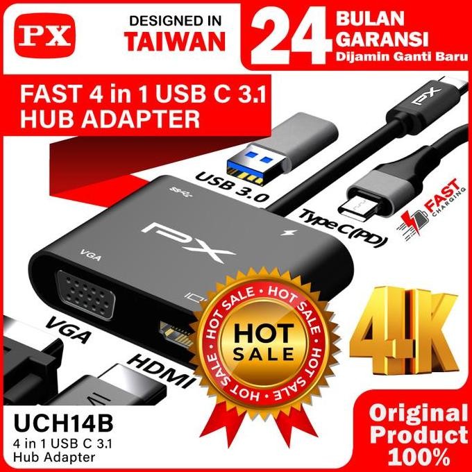 มีจําหน่าย อะแดปเตอร์ฮับ USB Type-C 4-in-1 PX UCH14B พร้อม HDMI 4K, VGA, USB 3.0, Power Delivery 100