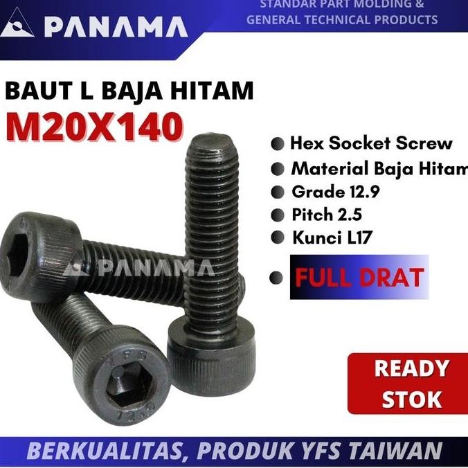 L-BOLT M20X140 สีดําเหล็ก BOLT 12.9 M20 X 140 เต็มรูปแบบ YFS TAIWAN เดิมและธุรกิจ