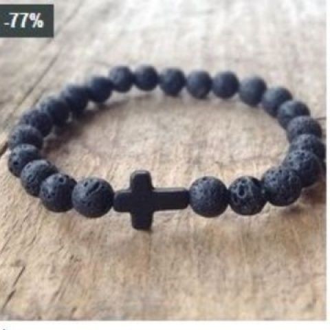 MATAHARI Black Sun Cross Volcanic Stone Heart Bracelet