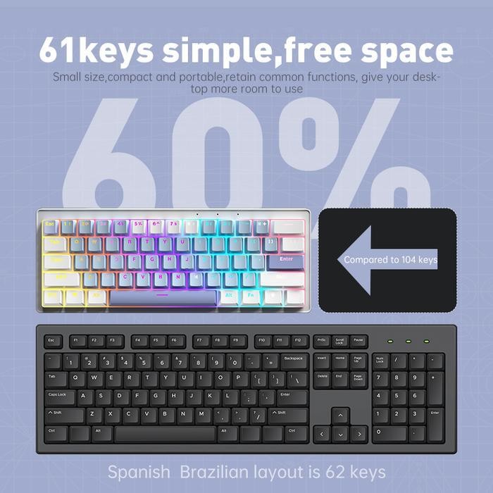 Zifriend 60% เค้าโครงคีย์บอร์ดแบบกลไก Ag61 ปะเก็นคีย์บอร์ด 61 คีย์ Hot-Smoke Yellow/ Mute Switch Typ