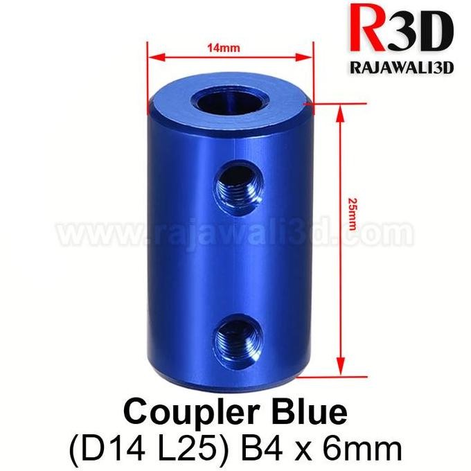 ข้อต่ออลูมิเนียมอัลลอยด์สีน้ําเงิน Coupler Bore 4 มม. 6 มม. D14 L25 4X6 มม.