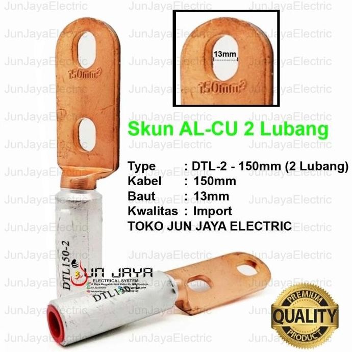 Skun Cable AL CU 150mm 2 Hole ยี่ห้อ DTL-2 นําเข้า (Scun Bimetal)