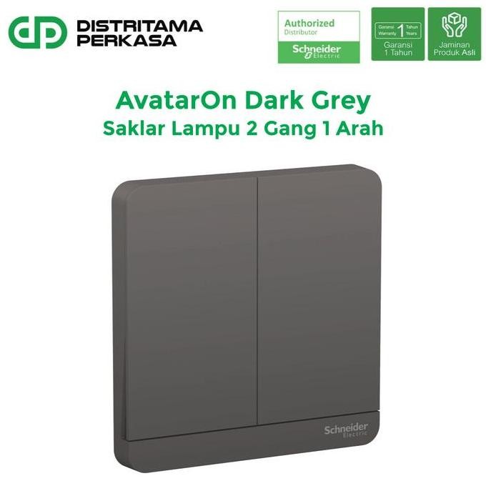 ใหม่ Schneider AvatarOn 2 Gang 1 Way Switch สีเทาเข้ม E8332L1LED_DG_G3