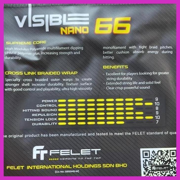 (SPORTS) VISIBLE 66 NANO FELET BADMINTON STRINGS/ORIGINAL VISIBLE 66 NANO FELET STRINGS READY TO SHI