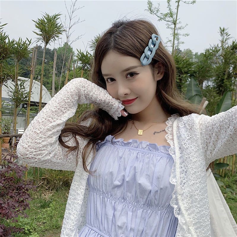 MATAHARI Verve ตู้เสื้อผ้าสีฟ้าอ่อนสําหรับผู้หญิงในฤดูร้อนพร้อมกระโปรงแขวนเสื้อสเวตเตอร์ถักกันแดดสไต