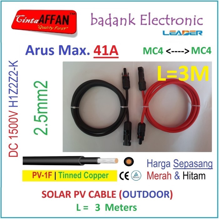 [Mc4 --- Mc4] สาย Pv 1500V H1Z2Z2-K 2.5Mm2 ทองแดงชุบ L = 3 เมตร
