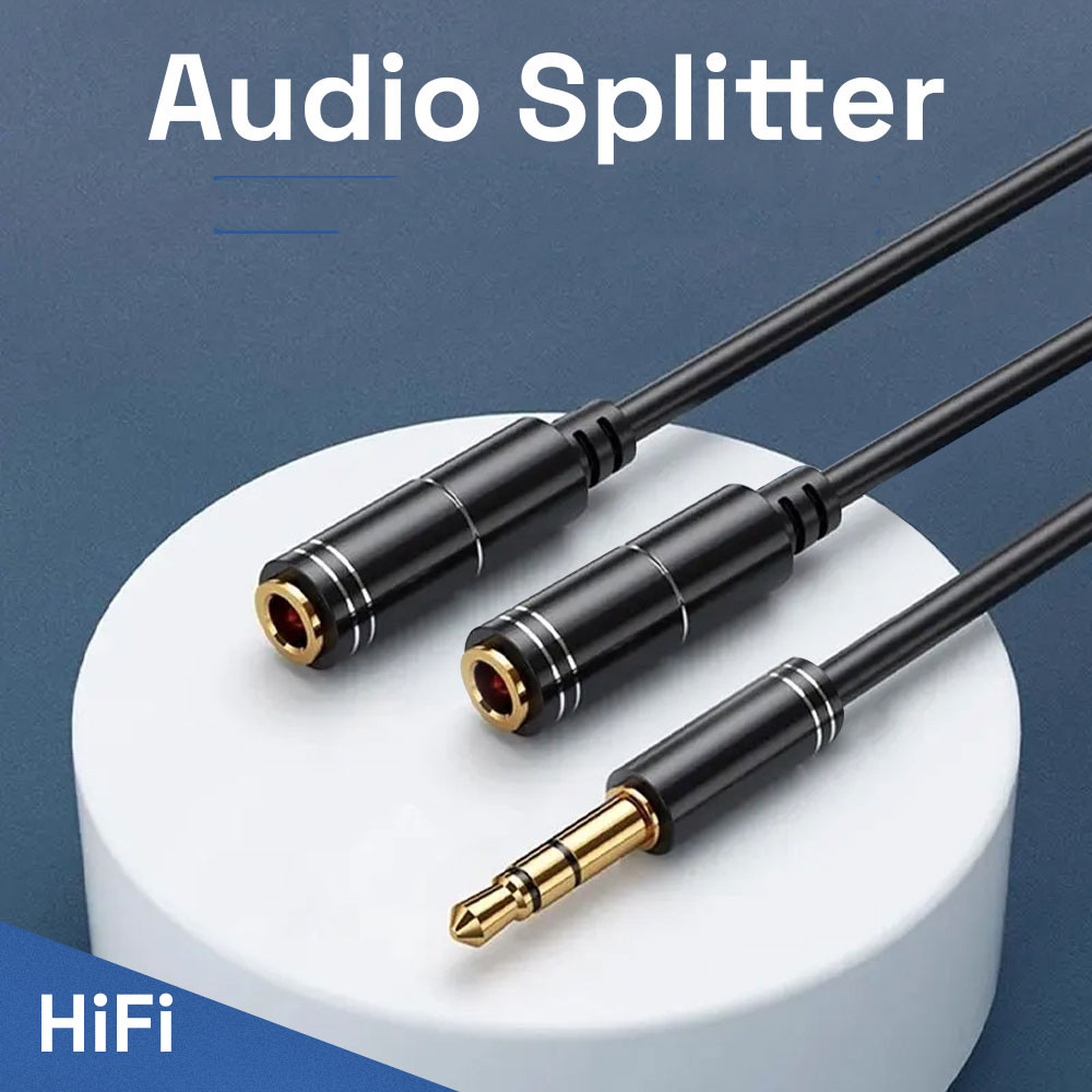 Overfly Splitter AUX 3.5mm Male to 3.5mm Female Headphone Mic 37cm - AV114