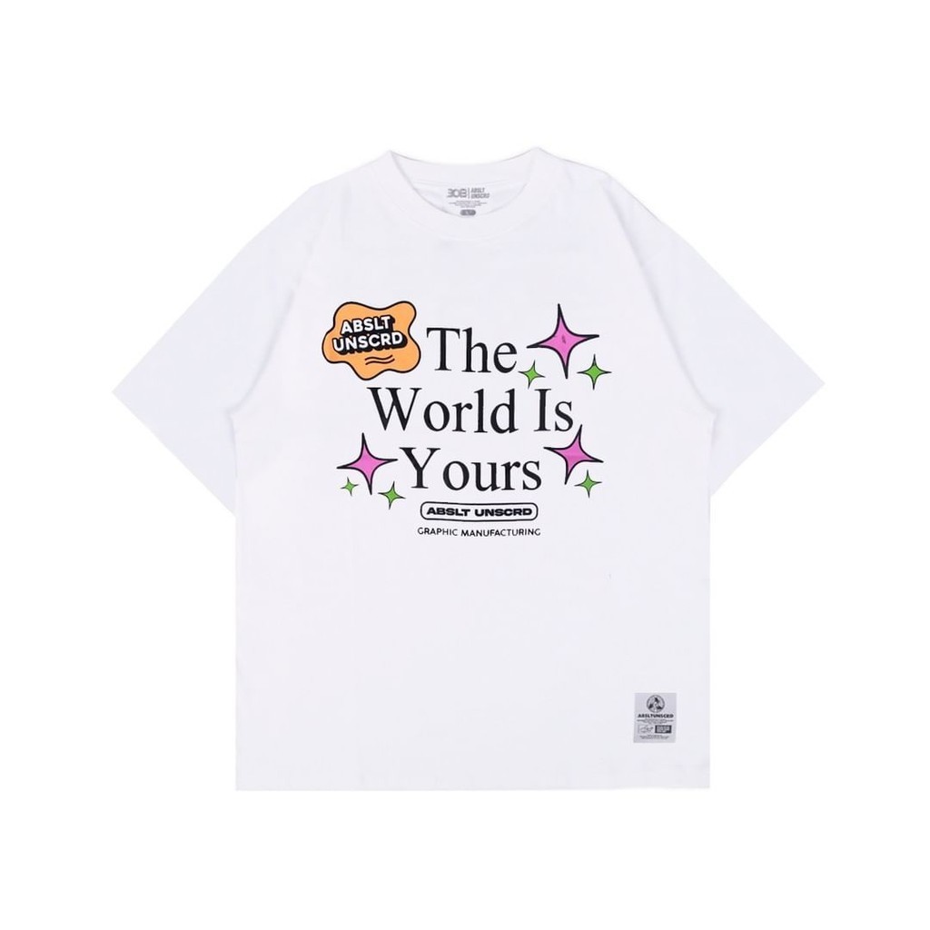 ORI 308 ABSSTUNSCRD - เสื้อยืด OVERSIZE WORLD IS YOURS - สีขาว