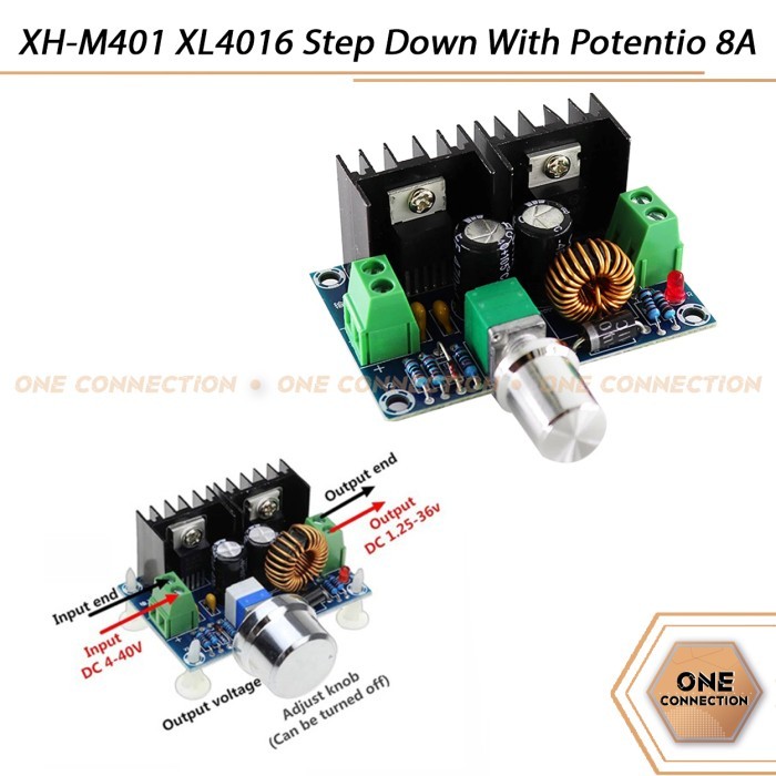 XH-M401 XL4016 ขั้นตอนลงด้วย Potentio 8A DC-DC Buck Converter 1.3-36V