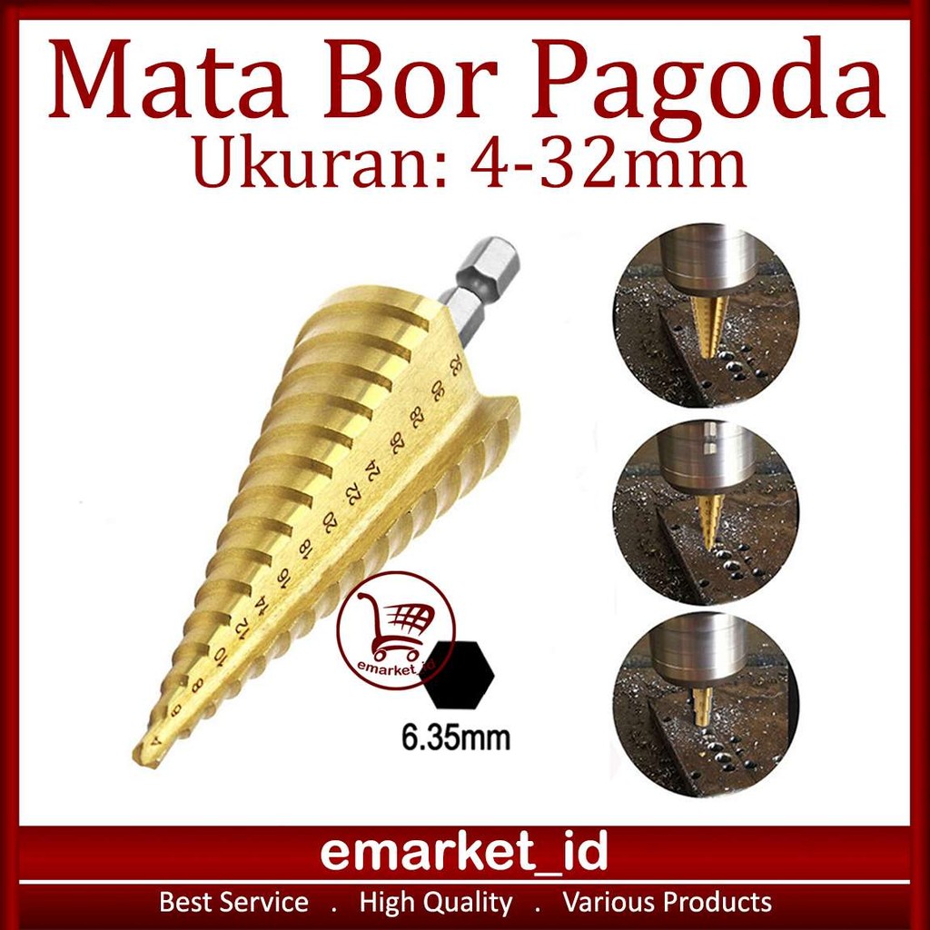 MATA EM ดอกสว่านเจดีย์ 4-32 มม. AH45 / ขั้นตอนเจาะกรวย / พีระมิด HSS เหล็กความเร็วสูง เกลียว