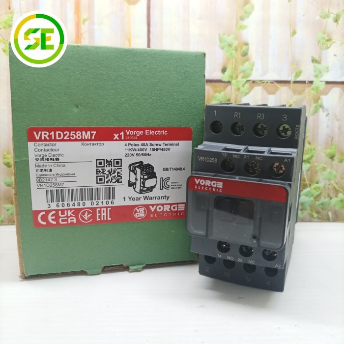 คอนแทคเตอร์ Vorge Vr1D258 M7 Vr1D258M7 เทียบเท่า Lc1D258 Lc1D258M7 รับประกัน 1 ปี 4P 40 A