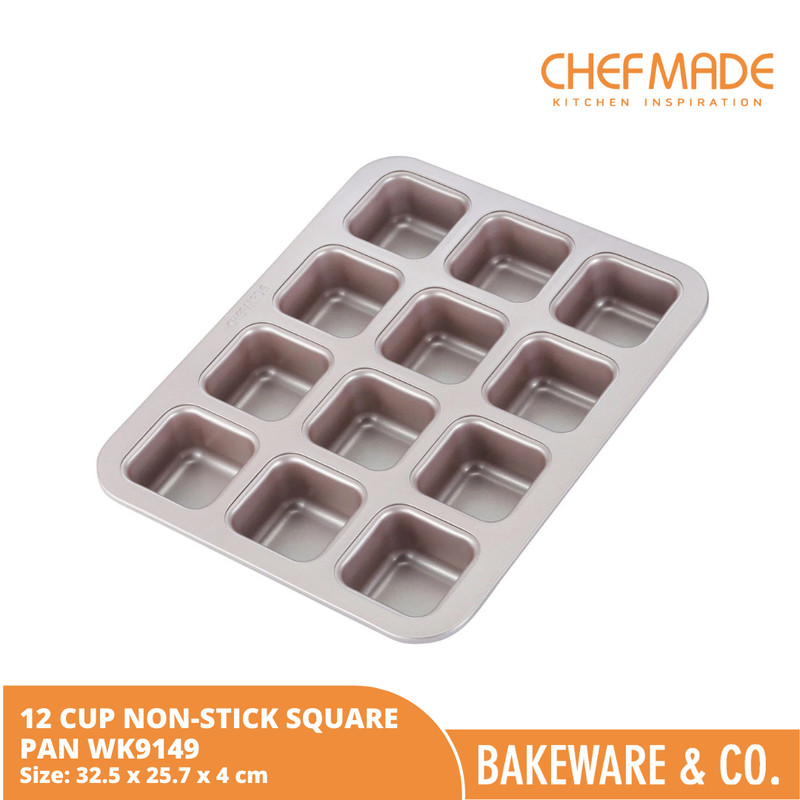 กระทะแม่พิมพ์สี่เหลี่ยม Non-Stick 12 ถ้วย 32.5x25.7xH4 cm Chefmade - WK9149