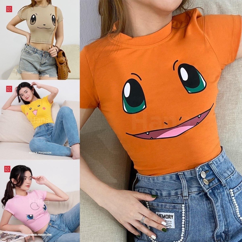 ใหม่ล่าสุด Kaoa Crop Top Pikacu Face Pokeem Original Oversize Crop Top