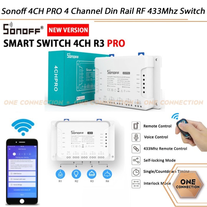 Sonoff 4CH PRO - สวิตช์ Din Rail WiFi 4 ช่อง - RF 433Mhz