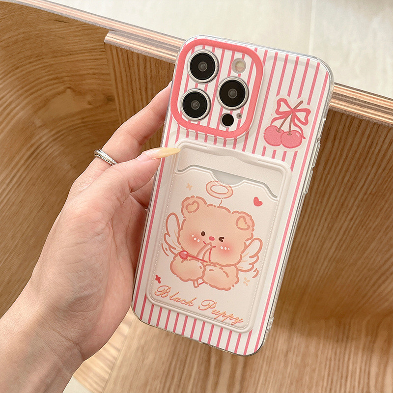 MERAH Pink Candy Card Holder Bear Soft Case Hp Samsung S25 A17 5G A07 A56 5G A36 5G A26 A06 5G A15 A
