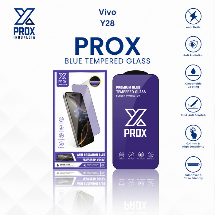 PROX กระจกนิรภัยป้องกันรังสีสําหรับ Vivo Y28 Full Cover Blue