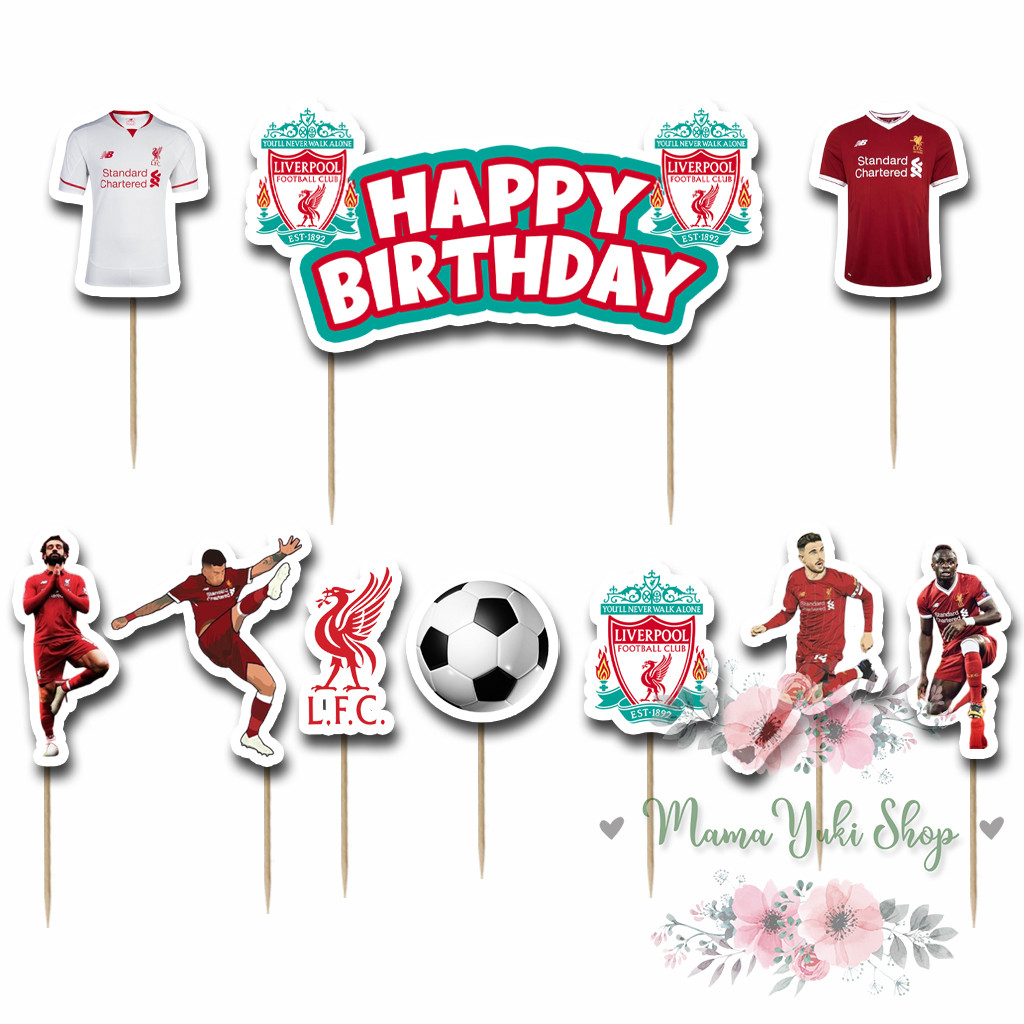 เค้ก Topper ตกแต่งเค้กวันเกิดสําหรับเด็กพร้อม LIVERPOOL SOCCER FOOTBALL motif
