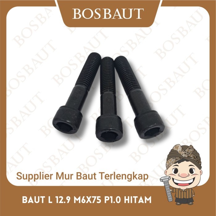 Bolt L เบ้าเหล็ก 12.9 M6X75 P1.0 สีดํา