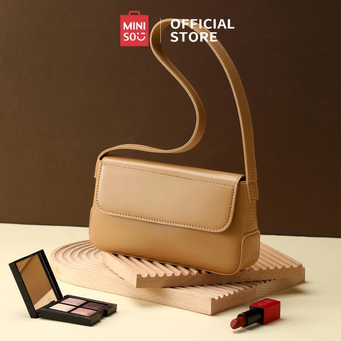 MINISO กระเป๋าสะพายข้างผู้หญิง PVC สีดํา - สีน้ําตาล