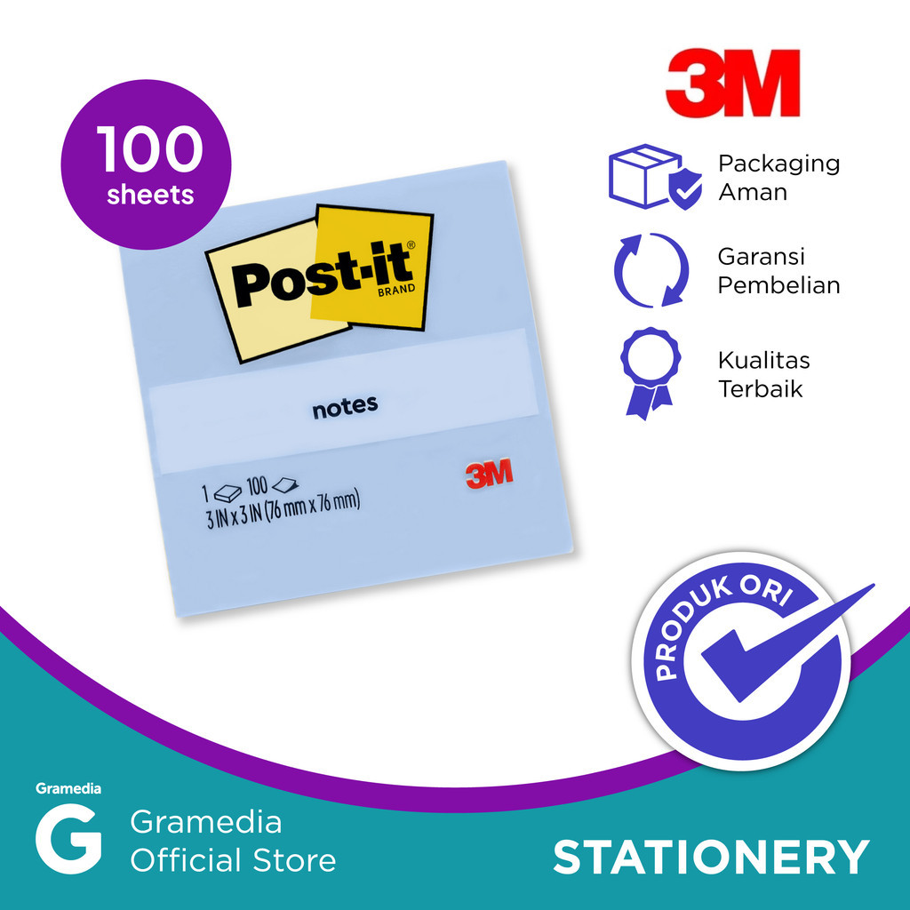 3M PostIt Sticky Note 6541Cb Cloud Blue