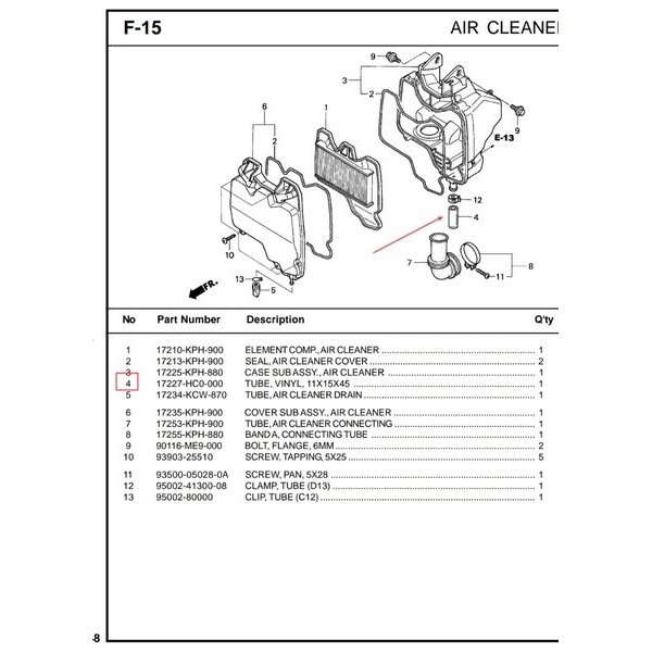 V Tube ท่อกล่องกรองอากาศ Kirana Karisma Supra X 125 Ori Ahm Original 17227 Hc0 000 17227Hc0000 รูปภา