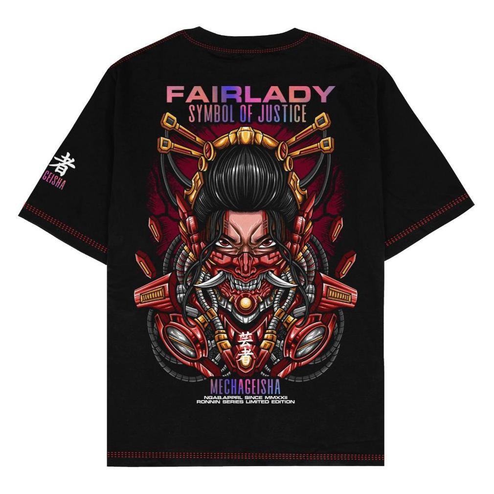 Ngab Distro เสื้อยืดสะท้อนแสง Rainbow Mechageisha สีดํา Nb168 Unisex ผู้ชายผู้หญิงผ้าฝ้ายหวี 24S