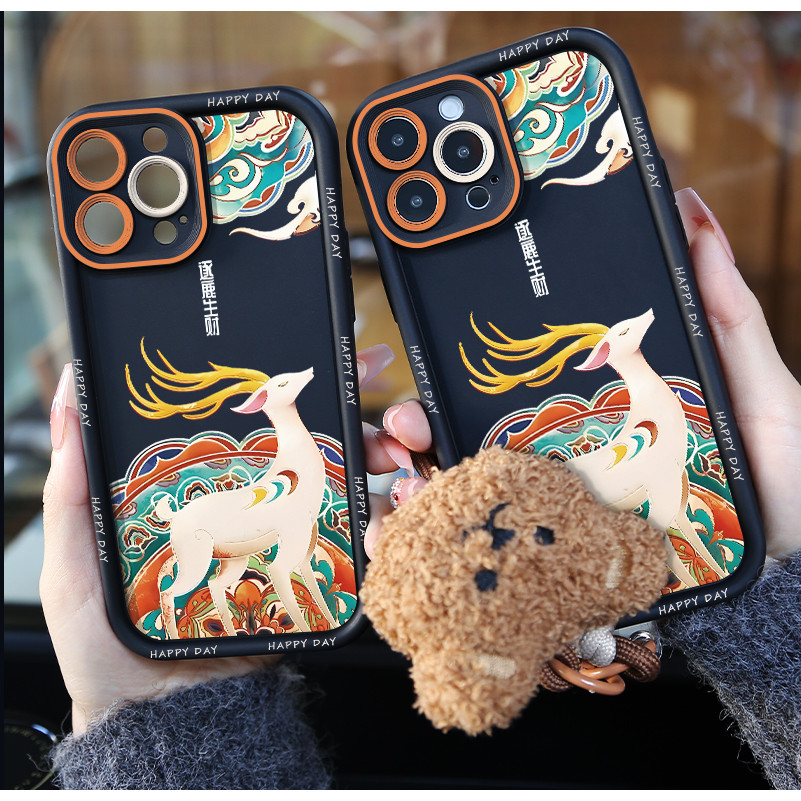 Retro Cloud Lanyardกวางปลอกนุ่มHp Oppo A5i Reno 13F 12F Reno 13 12 Pro 11 A60 A3X 11F A52 A72 A92 8T