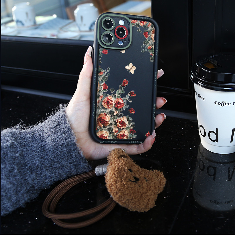 ดอกไม้เชือกเส้นเล็กสายคล้องคอผีเสื้อ Soft Case Hp Iphone 11 Pro Max Xr Se 2022 7 8 7Plus 8Plus X Xs 